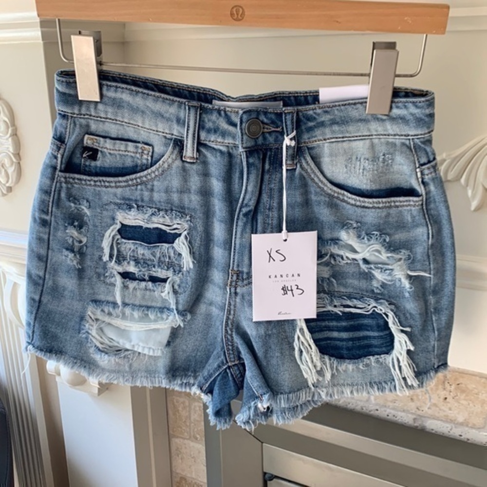 KanCan Distressed Light Blue Denim Jean Shorts